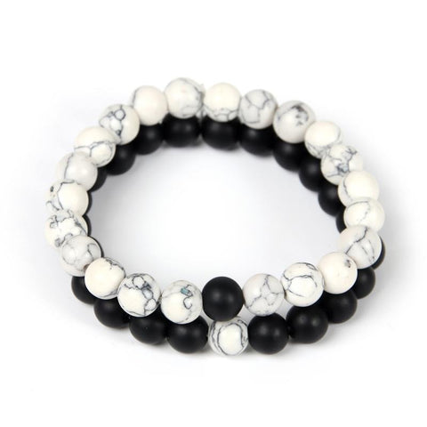 Bracelets Duo "Distance" en Howlite et Agate Noire