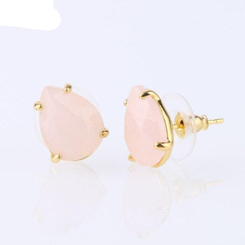 Boucle d'Oreille Petite Goutte Facetté "Tendresse" en Quartz Rose