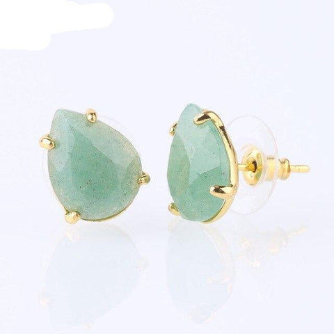 Boucle d'Oreille Petite Goutte Facetté "Connaissance" en Aventurine Verte