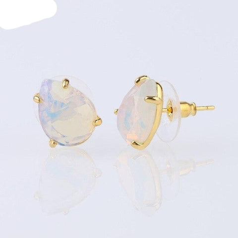 Boucle d'Oreille Petite Goutte Facetté "Douceur" en Opale