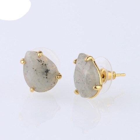 Boucle d'Oreille Petite Goutte Facetté "Bouclier de Protection" en Labradorite